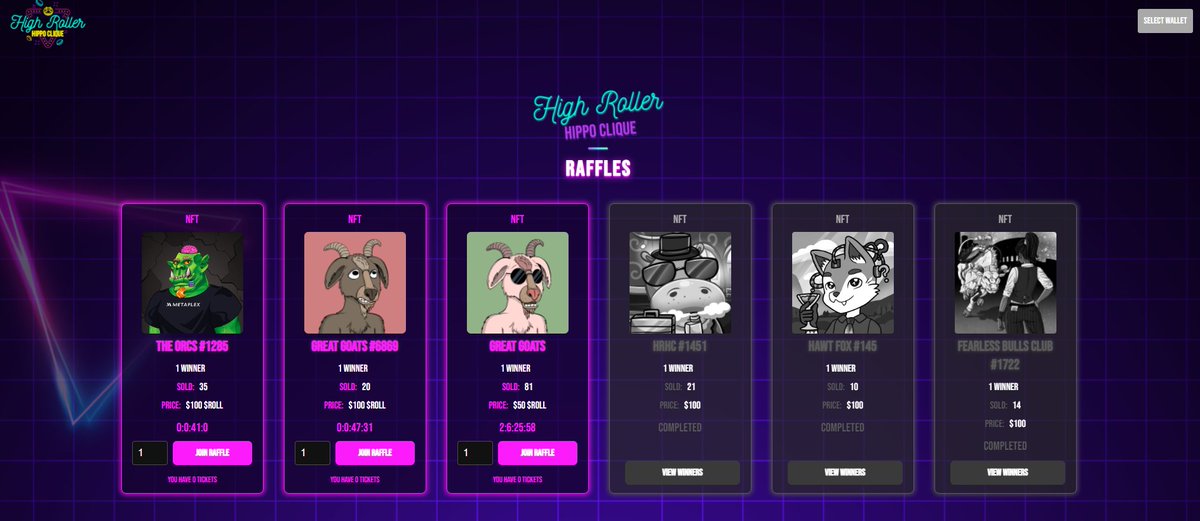 We've got 2 raffles ending in &lt; 1 HR !

1 X <a href="/GreatGoatsNFT/">Great Goats</a> - FP of 3 $SOL 
1 X @TheOrcsNFT - FP of 4.6 $SOL 

Take your chances on casino.HRHC.io and/or raffles.HRHC.io using your stack of $ROLL 🎲