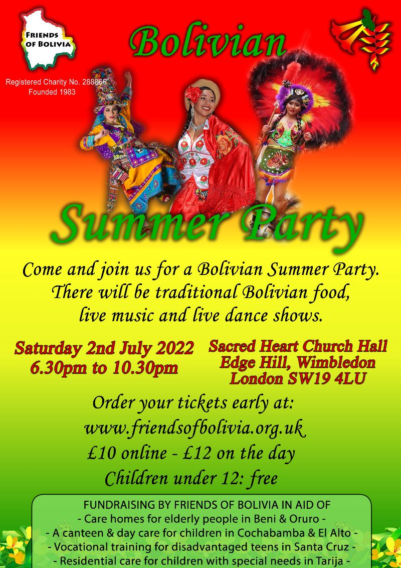 friendsbolivia's tweet photo. Bolivia Summer Party 2022 - Saturday 2nd July - https://t.co/Eq6tn6Kogh https://t.co/s7p54ka1YD