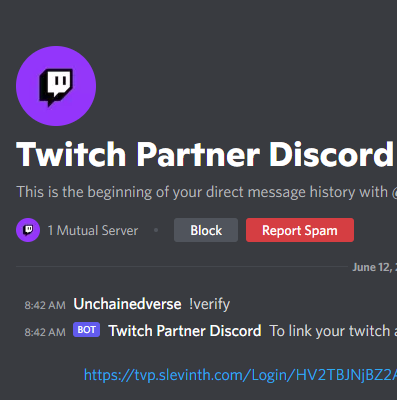 Unchainedverse's tweet photo. Hey @TwitchSupport is this a legit/safe link to re-verify within discord? https://t.co/Ze9tdfPIKM