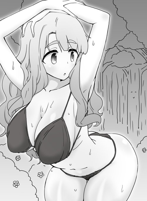 ファンボックスに『森で裸でくつろぐ宮尾美也ちゃん』リクエストが来たので正義の心で水着を着せて描きました 