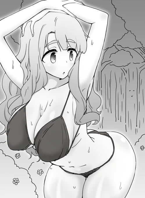 ファンボックスに『森で裸でくつろぐ宮尾美也ちゃん』リクエストが来たので正義の心で水着を着せて描きました 