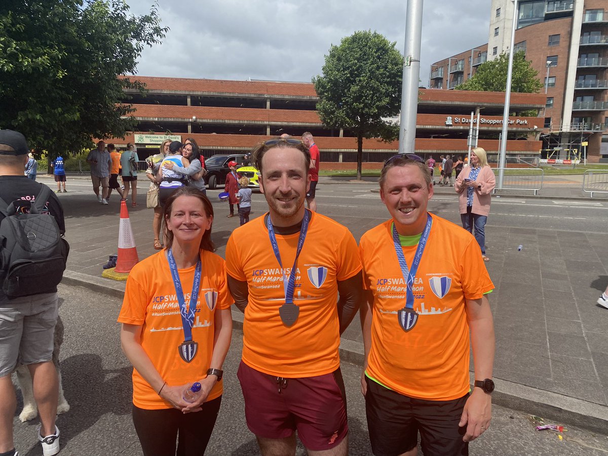 MillbankPrimary's tweet photo. Mrs Hamer, Mr Blears and Mr X completed the Swansea Half Marathon this morning. Was a hot one. https://t.co/syzDLnSt6A