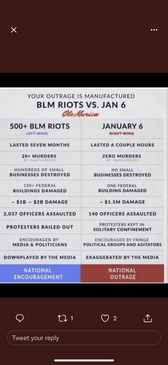 Jack Del Rio was fined $100k for merely asking why the January 6th riot, which was far less deadly, destructive, & injurious than the BLM riots is being obsessively investigated while there are no investigations at all into the hundreds of BLM riots. Look at the data yourself: