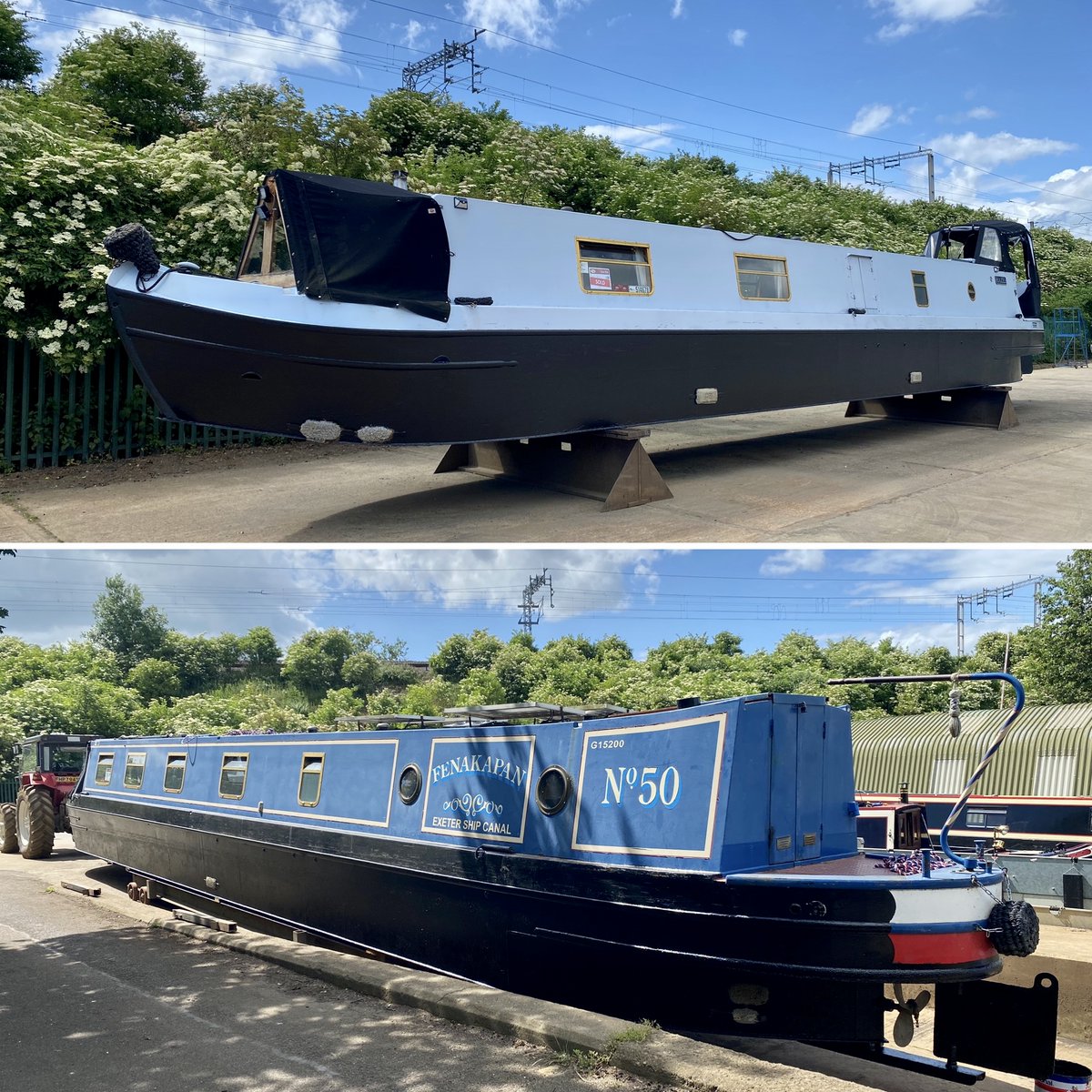 whiltonmarina's tweet photo. Two more narrowboat blackings this weekend for Chris, if you would like to have your boat blacked please call the office on 01327 842577 #narrowboatblacking #blacking #canallife https://t.co/C1NnzW6isd