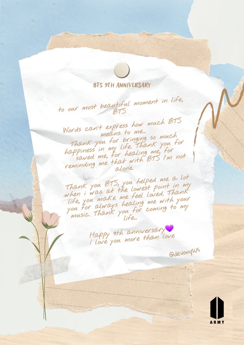 devonysus's tweet image. 💌 to : our most beautiful moment in life, BTS

HAPPY BTS DAY 💜

#9YearsWithBTS
#BTSBestFriendsOfMyLife
#TheBestHasYetToCome