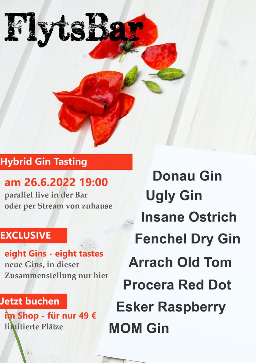 FlytsBar's tweet photo. Hybrid #Gin-Tasting in der #FlytsBar. 26.6. 19:00. Live dabei oder per Stream vom Sofa aus: seid dabei, wenn wieder 8 neue Gins verkostet werden. Wie immer moderiert von Stefan. Diesmal dabei: #Procera African Juniper red dot.
Jetzt buchen unter https://t.co/GaZQ1xtat8 https://t.co/PvXS2IPeAa