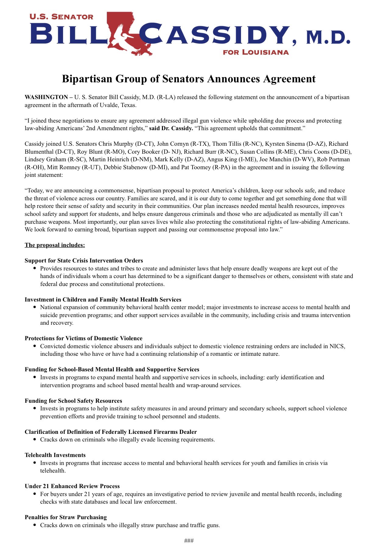 U.S. Senator Bill Cassidy, M.D. on X: &ldquo;I joined these negotiations 