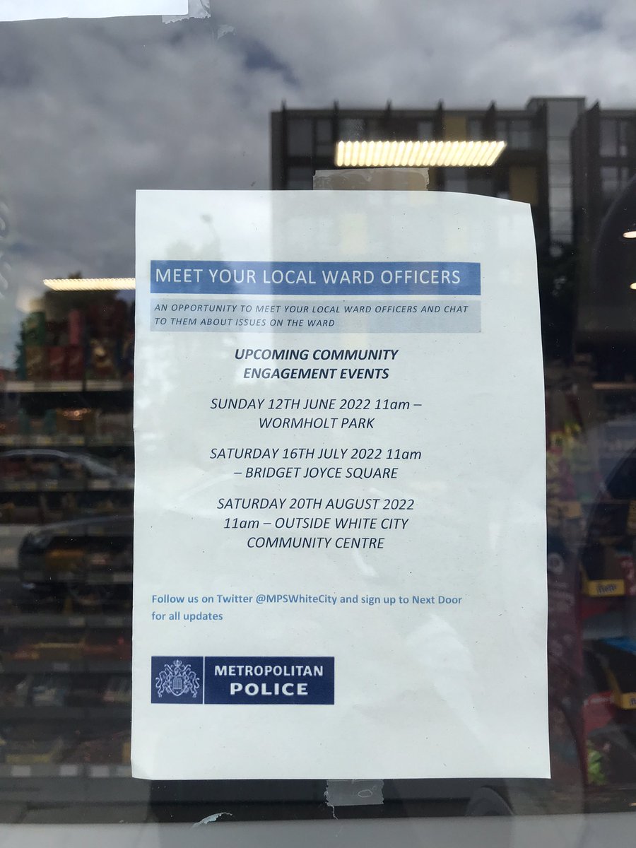 WhiteCity (@mpswhitecity) on Twitter photo 1/2 It was great to see some of you at our community engagement today, please note the attached picture for all future engagements! We also conducted a weapon sweep around the White City area with <a href="/FnorthH/">H&F North ward's Law Enforcement Team</a>, we are pleased to report nothing was found… 1/2 It was great to see some of you at our community engagement today, please note the attached picture for all future engagements! We also conducted a weapon sweep around the White City area with <a href="/FnorthH/">H&F North ward's Law Enforcement Team</a>, we are pleased to report nothing was found…