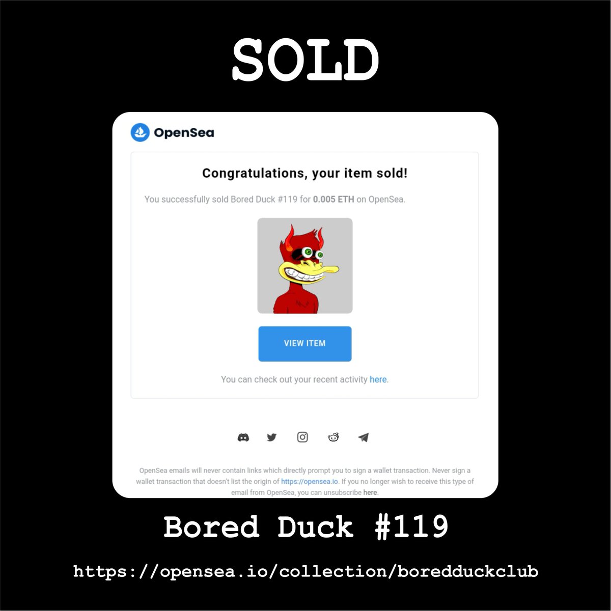 BoredDuckClub's tweet photo. .
Thank you and congrats for new owner 

Bored Duck #119 Nban248

https://t.co/W41lw3VQiu
.
.
#artwork #artofinstagram #artgallery #artoftheday #artist #artcollector #artworld #nftdrop #nftshill #nftmarketplace #nft #nfts #nftartist #nftcommunity #nftcollector #nftart https://t.co/6mPG3AGTPS