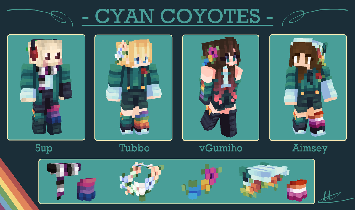 👑 MCC Pride Cyan Coyotes 👑

-- rts are very appreciated! :D

=> Download links for the skins are in the thread!
[#mccfanart #mccskins #5upfanart #tubbofanart #gumifanart #aimseyfanart #cyancoyotes]