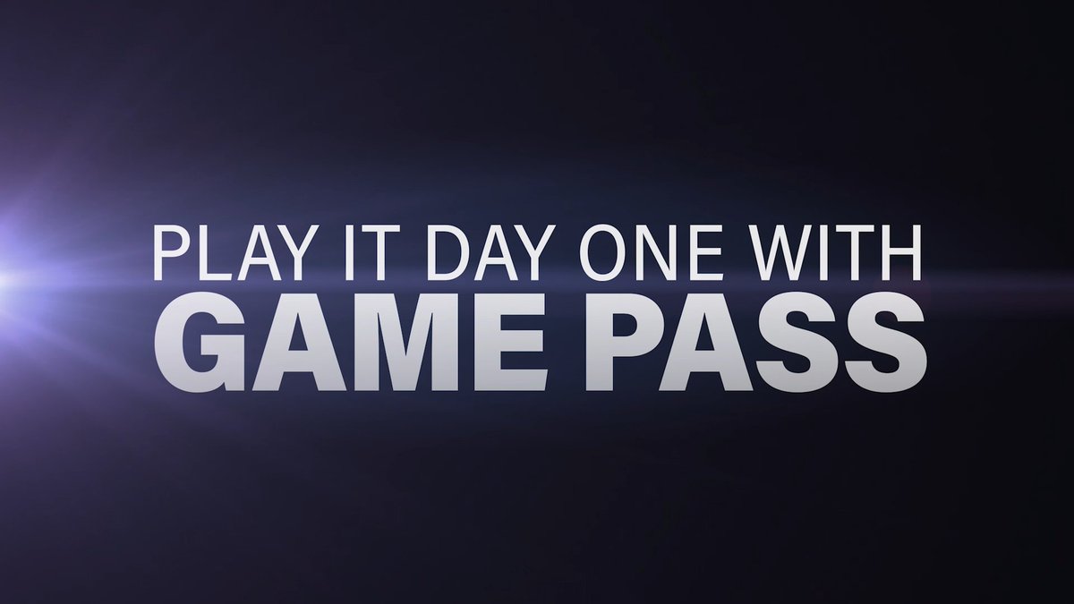 Silver text over a black background reads: Play it Day One with Game Pass