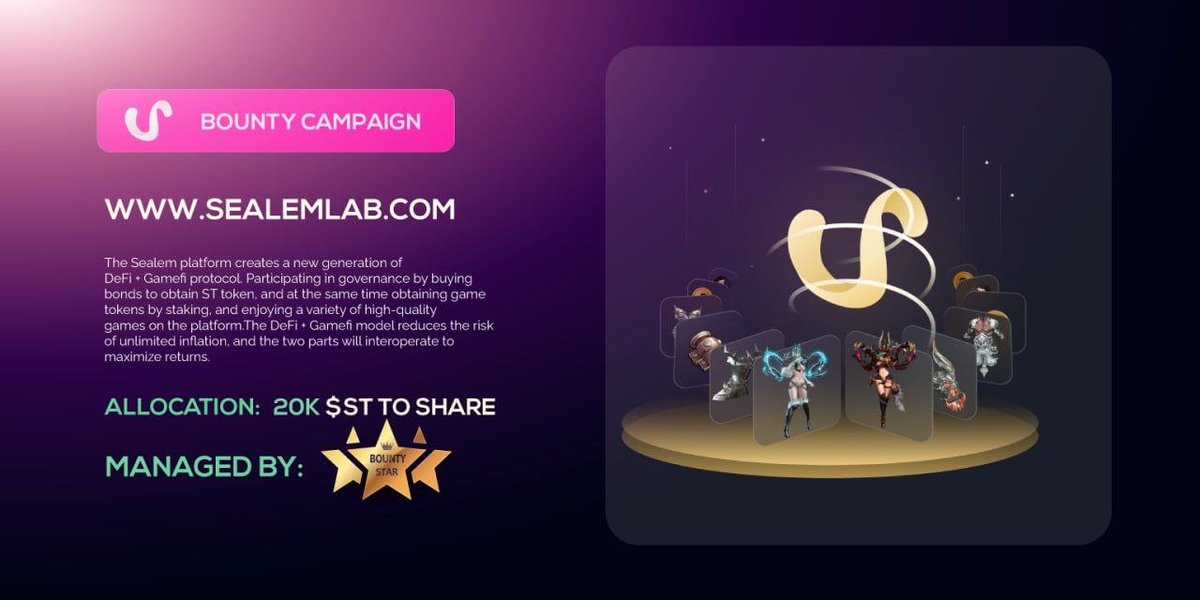 New Campaign Published

💰 SEALEMLAB- 20000 $ST REWARD

🌐 Bitcointalk Link (bitcointalk.org/index.php?topi…) 
✅ Master Spreadsheet (docs.google.com/spreadsheets/d…)

➡️ Staring Date: 12.06.2022
⬅️ Ending Date: 09.07.2022
⏲ Duration: 4 Weeks.

👥 Telegram Group (t.me/SealemGlobal)