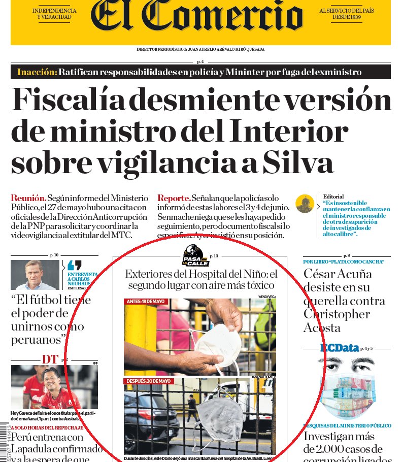mal_menor's tweet photo. Con toda esa información, en la campaña #PasaEnLaCalle escribimos el informe del Hospital del Niño en El Comercio, donde el experimento de la mascarilla terminó en la misma portada

Aquí les dejo el link https://t.co/q9albGhJkK https://t.co/glHYwGXloE