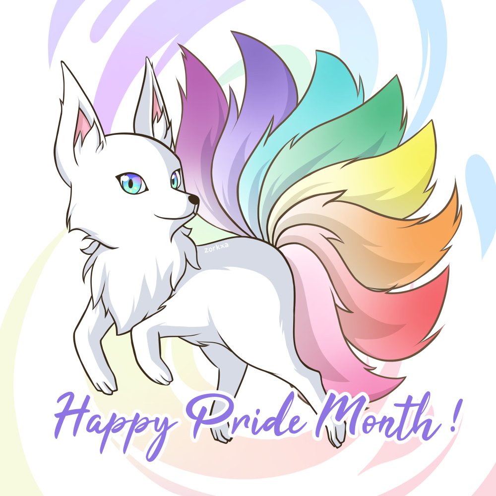 Zorkxa's tweet photo. Happy Pride Month! Here is my 8-tailed fox with the colors of the pride flag. (:
You can get this as a sticker at https://t.co/8r2tEVWpZl!
#pridemonth2022 #pridesticker #kitsune https://t.co/6dVj97uj1l