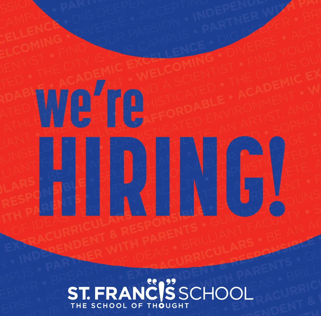 francisparkerky's tweet photo. St. Francis School, Downtown Campus, seeks a Math and Science Content Tutor who will work at the High School during school hours approximately 10-15 hours per week. To learn more and apply, visit https://t.co/JAjcaOMjfg.
#LouisvilleIndependentSchool #ProgressiveSchool https://t.co/nLsfBy8cbt