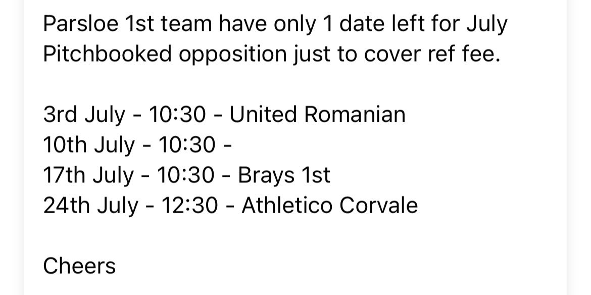 Pre season games being booked up, one date up for grabs in July left