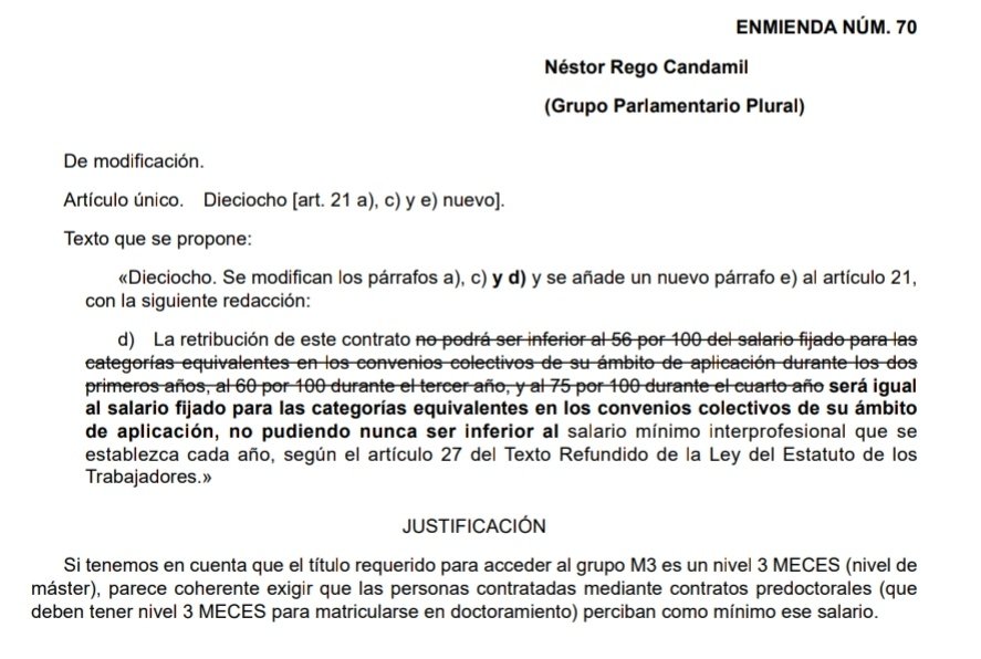 FPUinvestiga's tweet photo. Estas enmiendas, que se votarán el próximo día 23 en el @Congreso_Es, proponen dignificar los salarios del colectivo #predoctoral.

Pedimos a los grupos parlamentarios COMPROMISO y EMPATÍA para que sean aprobadas, los investigadores e investigadoras de este país bien lo merecen. https://t.co/AtktMAnBDo