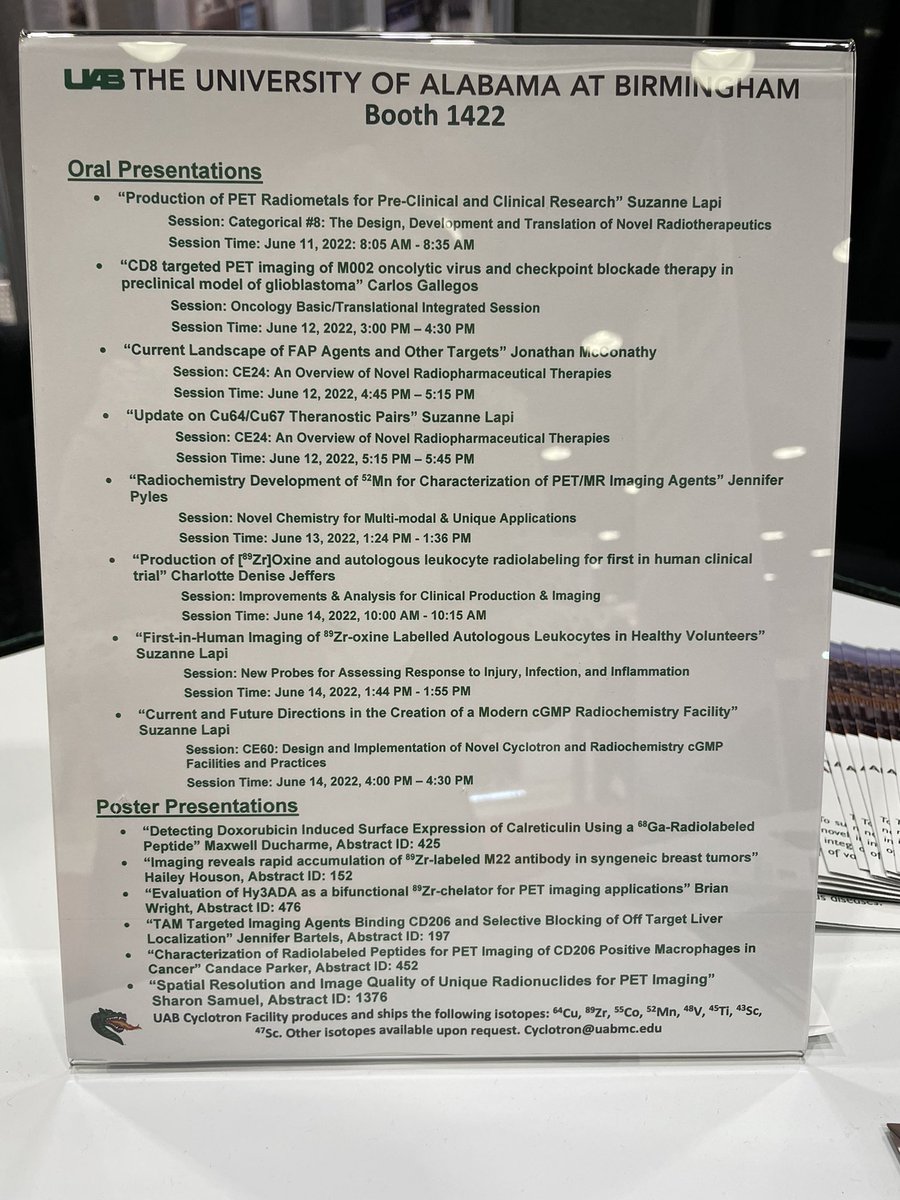 Interested in seeing the science going on at UAB during #SNMMI2022 ? Here’s a list of oral presentations and posters from our amazing faculty, staff and students!
