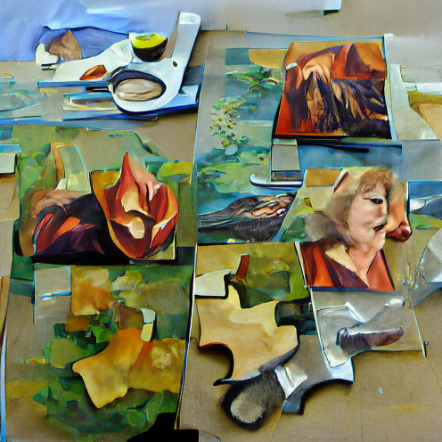 O_T_Human's tweet photo. Work in oils challenge yourself quickly paint several versions then cut them up and assemble the pieces into a collage for your final work (#E293) #art #artist #artwork #nft #nfts #nftcollector https://t.co/iLkim5m2g4