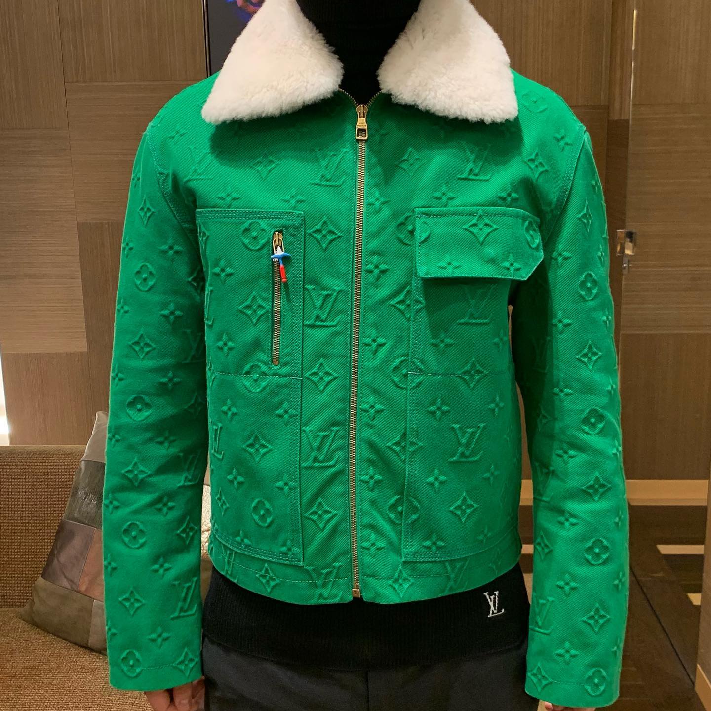 louis vuitton green monogram jacket