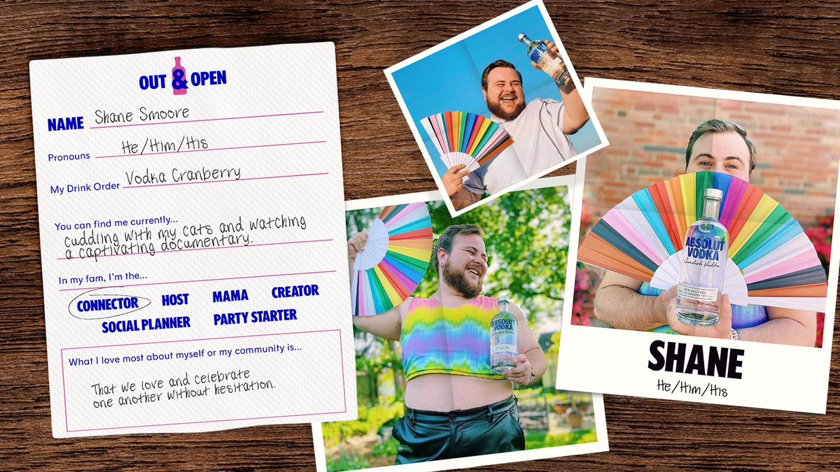 AbsolutUS's tweet photo. We’re honored to announce Shane Smoore has joined us as a founding member of our Pride Collective that extends way past June! 
Shane is an incredible example of what it means to make a lifelong commitment to support &amp; celebrate queer and trans communities 🏳️‍⚧️  #OutAndOpen https://t.co/AouseamubB