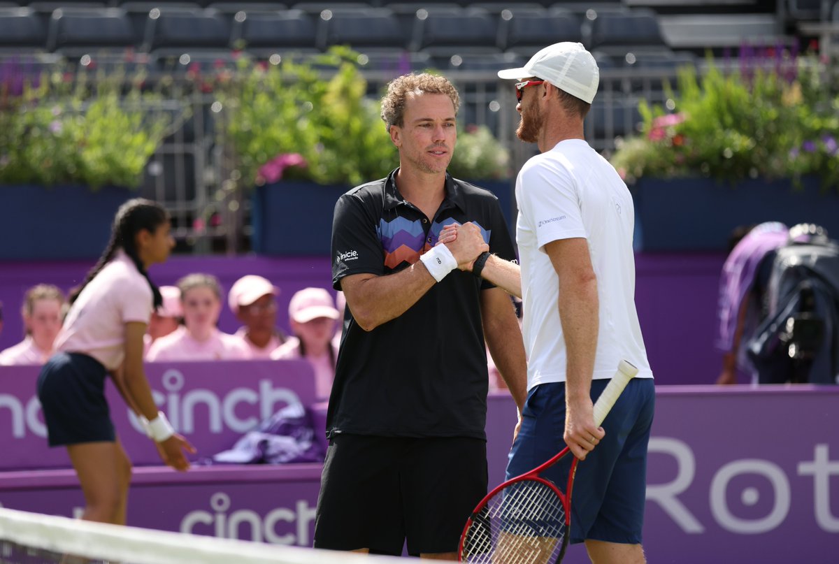 QueensTennis's tweet photo. Bedding in centre court 🌱

Our top doubles players got the 1st hit on our famous court today

#cinchChampionships https://t.co/khUiXiyoJU