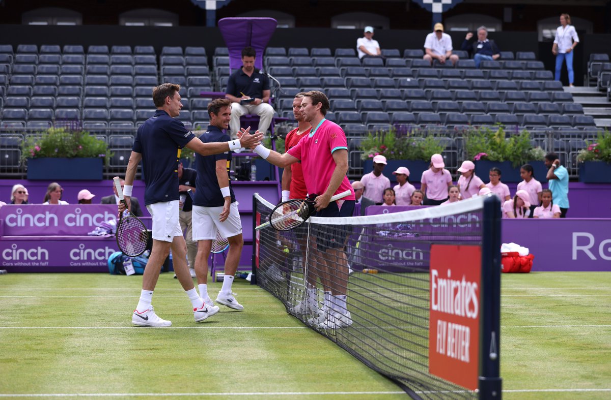 QueensTennis's tweet photo. Bedding in centre court 🌱

Our top doubles players got the 1st hit on our famous court today

#cinchChampionships https://t.co/khUiXiyoJU