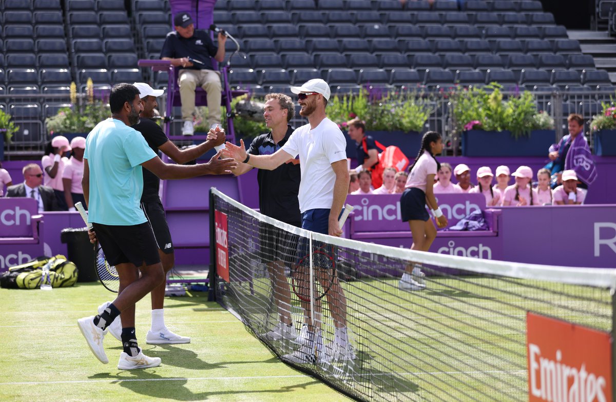 QueensTennis's tweet photo. Bedding in centre court 🌱

Our top doubles players got the 1st hit on our famous court today

#cinchChampionships https://t.co/khUiXiyoJU