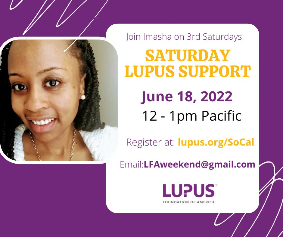 LupusOrgSoCal's tweet photo. 4 support groups this week!  San Diego on Tuesday, Ventura on Wednesday, Asian Community on Thursday, and Saturday Support on, well, Saturday.  https://t.co/uRpIIK7lC0. https://t.co/pQ5SrGe7fa