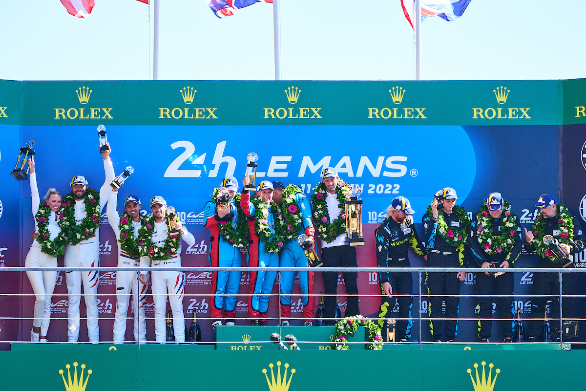 24hoursoflemans's tweet photo. The wholesome content that makes it all worthwhile!

Your 4️⃣ podiums from the 2022 edition of Le Mans

*See if you can find @afelixdacosta's trophy🙌🏆🙌  

#LeMans24 | @FIAWEC https://t.co/ntYPuf5VHf