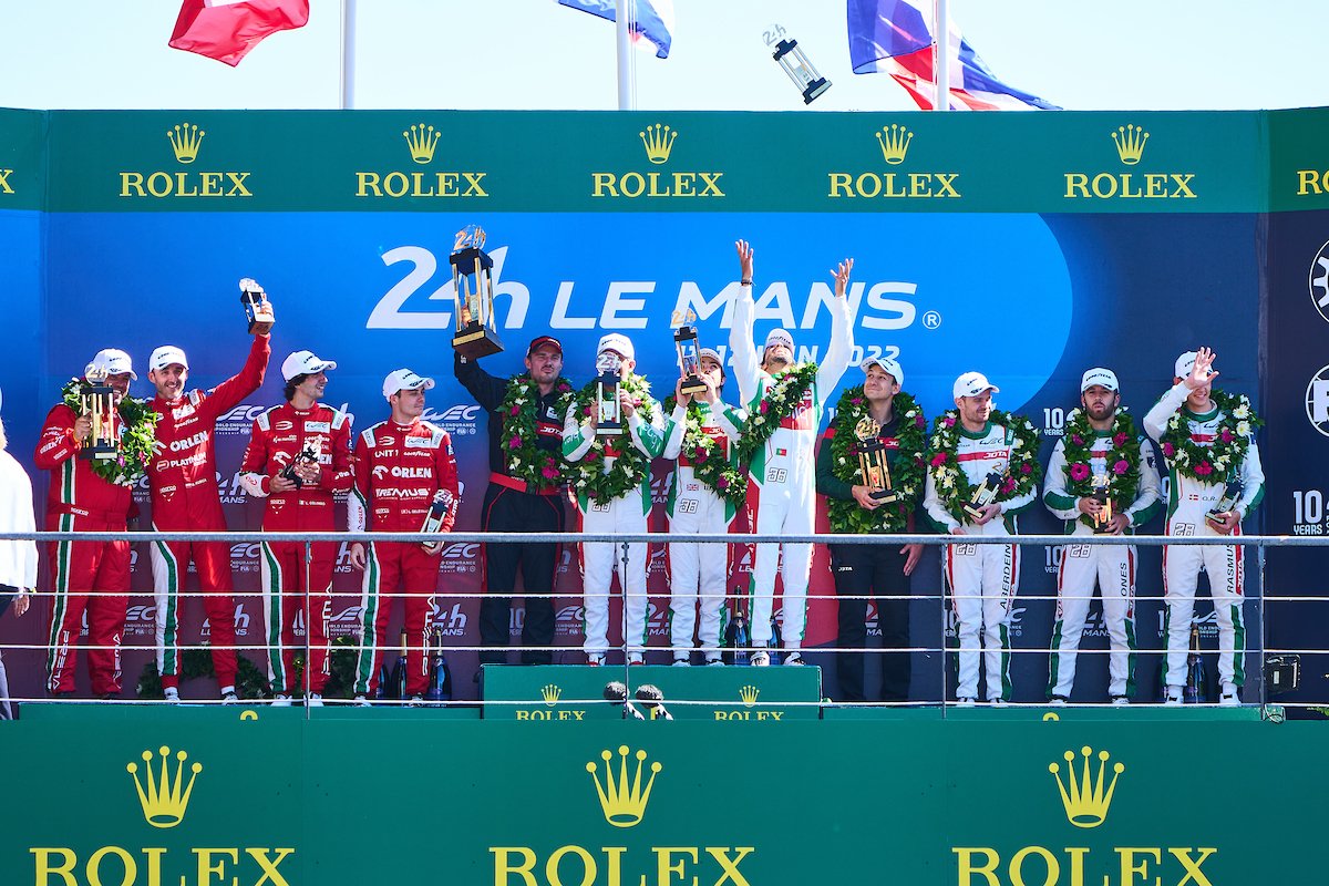 24hoursoflemans's tweet photo. The wholesome content that makes it all worthwhile!

Your 4️⃣ podiums from the 2022 edition of Le Mans

*See if you can find @afelixdacosta's trophy🙌🏆🙌  

#LeMans24 | @FIAWEC https://t.co/ntYPuf5VHf
