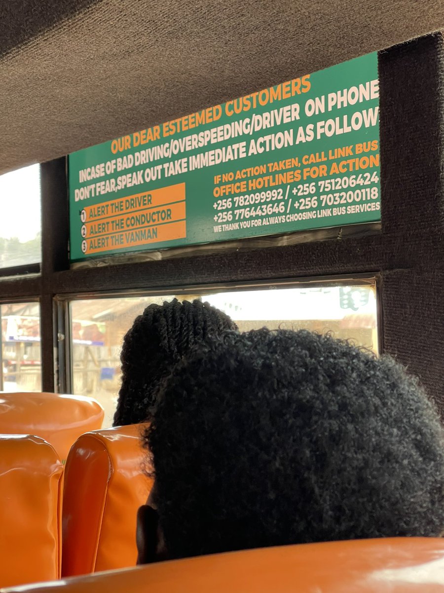 GodwinTOKO's tweet photo. Today, I boarded a Link bus from Fort Portal to Kla &amp; that this notice is easily noticeable on all sides.
Since it was my first time using the bus, I can't tell if it's recent - &amp; perhaps - a knee-jerk reaction to the recent accident.

Anyhow, as a user of buses, I love it.✌️🏾 https://t.co/riUGIEpDdr