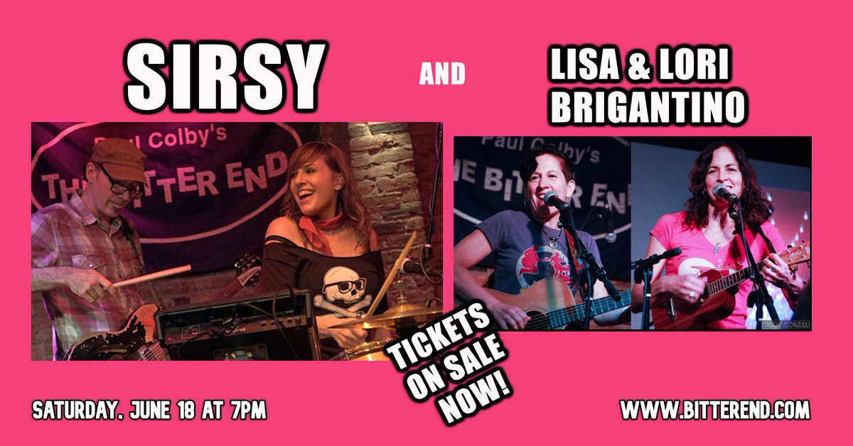 I'll be doing a couple of tunes w/ <a href="/lisabrig/">Lisa</a> &amp; @loribrig at their upcoming co-bill on Sat. 6/18 at <a href="/bitterendnyc/">Bitter End</a> with <a href="/SIRSY/">SIRSY</a>.  The show starts at 7pm - tickets on sale now here:  bitterend.com/#/events?event… #nycgigs #theroches #vocalharmony #bitterendnyc #bleeckerstreet #livemusicnyc