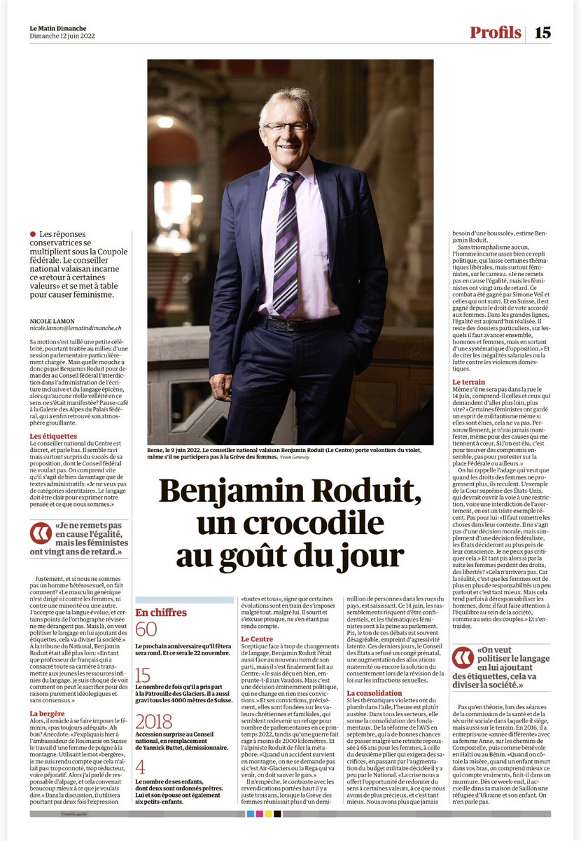 roduitbenjamin's tweet photo. Très touché par le portrait du @lematindimanche J’en ai presque versé des larmes de 🐊 😎. @Mitte_Centre @Le_Centre_VS https://t.co/k6LopFBZOQ