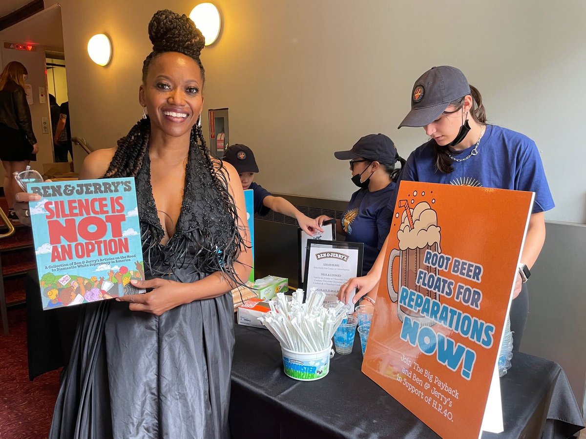 benandjerrys's tweet image. Yesterday we were at @Tribeca serving up root beer floats for reparations and celebrating the premiere of #TheBigPayback, co-directed by @erikaalexanderthegreat and @whitneybdow, and produced by @ColorFarm. 🍺 Learn more &amp;amp; join us in support of #HR40 now: linktr.ee/erika_alexander