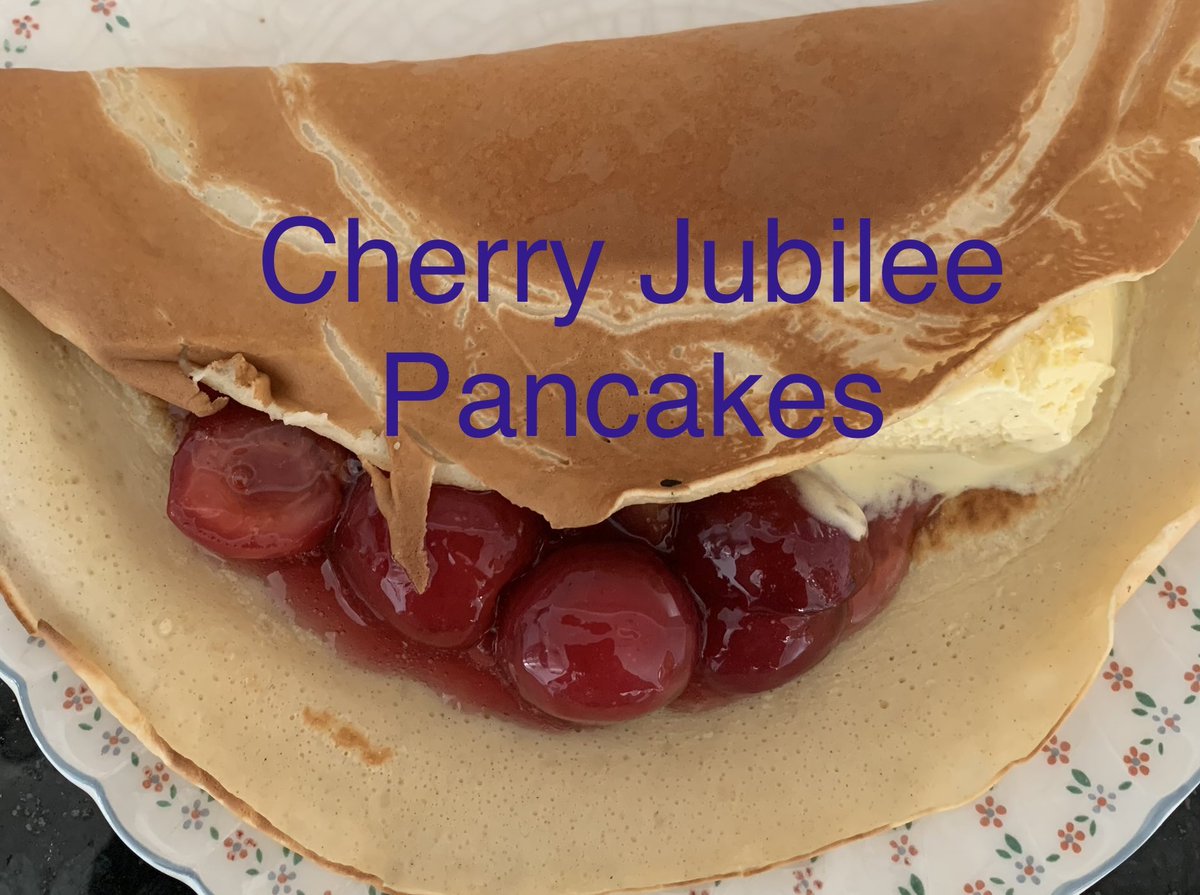 I’m a week late but I give you my #JubileeWeekend dessert- retro throwback beloved of #littlechef up and down the land..Cherry Jubilee Pancakes. Delicious