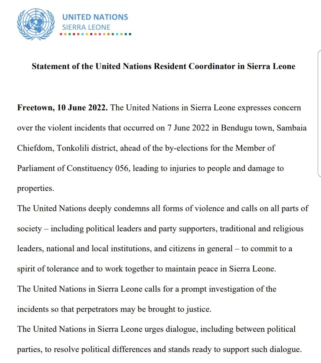 yppdorg's tweet photo. YPPD and @CORDAID_SL through the #KolHatBarrayProject joins the UN Resident Coordinator @AhonsiBA and the @UNSierraLeone to express urgency for a #peaceful political settlement to the Bendugu incident in Tonkolili District. Walking out of fragility requires tolerance & dialogues. https://t.co/RHgOXNFBFu