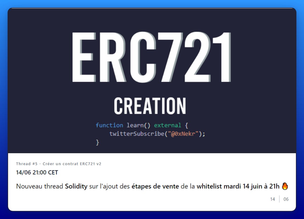 0xNekr's tweet image. Nouveau thread #Solidity sur l'ajout des étapes de vente de la #whitelist mardi 14 juin à 21h 🔥