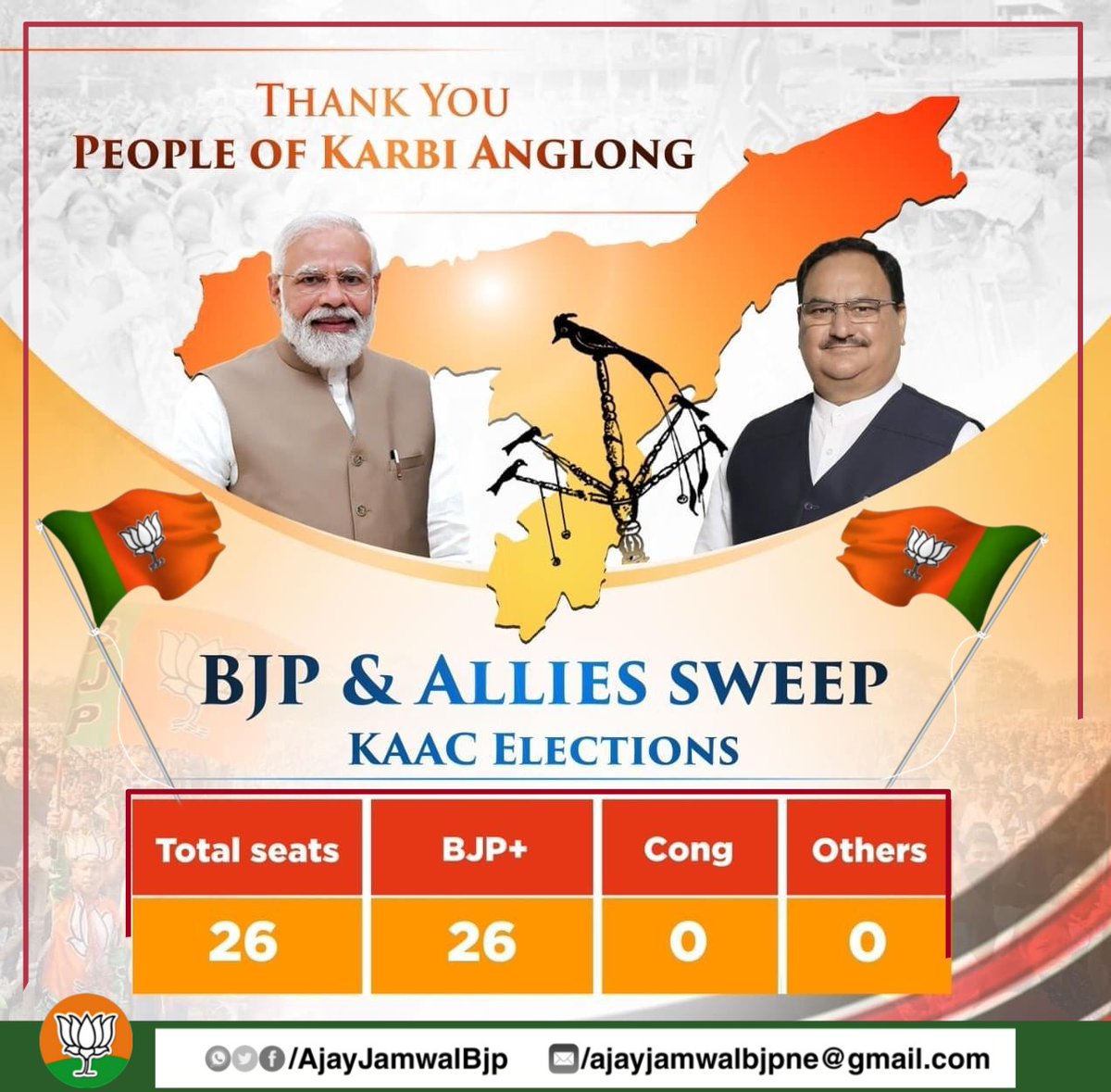 ajayjamwalbjp's tweet photo. Congratulations to all BJP candidates & karyakartas of Karbi Anglong(Assam) for the historic results in the #KAACElections 2022.
@BJP4Assam https://t.co/Zh8vukesjh