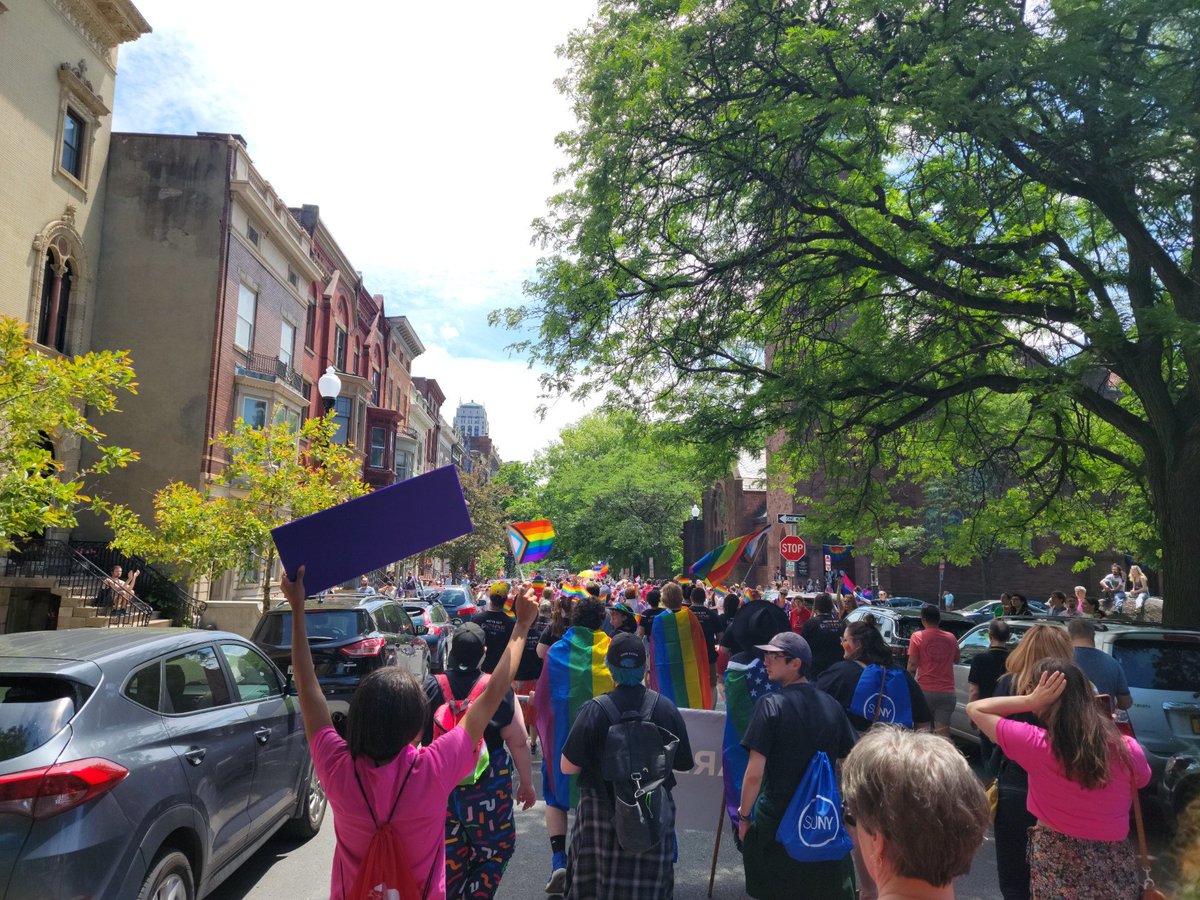 ualbany's tweet photo. A great afternoon in Albany with the #UAlbany and @SUNY communities walking in the Capital Pride Parade! https://t.co/6myMg8UBGH
