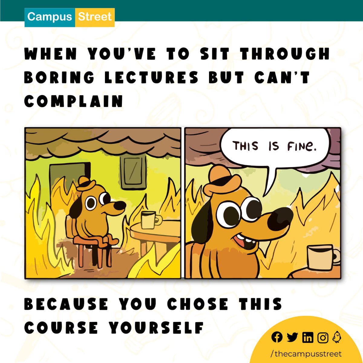 thecampusstreet's tweet photo. Haa thoda dard hua par chalta hai ๐๐
.
.
Tag your depressed mate/friends and comment down apke dil ki baat๐คญ๐คญ
#campusstreet
#students
#college
#lectures
#boringlectures
#studentstruggles https://t.co/ZaA6iu9Umg