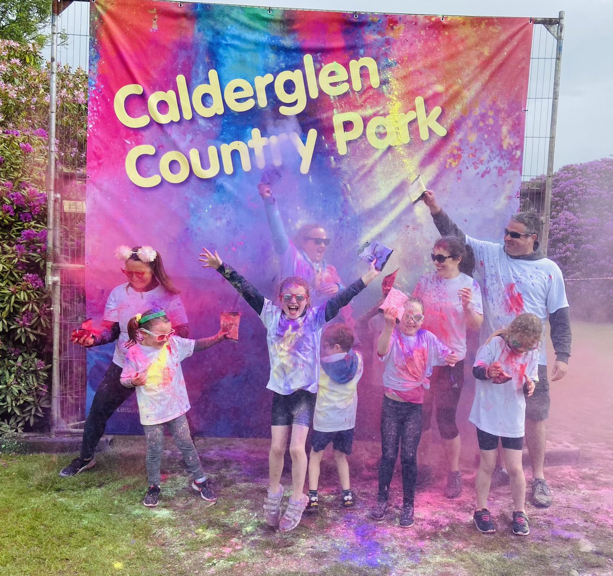 Jennikeaveny's tweet photo. A few of @StJosephsERC pupils from P1/2/3/4 running today’s colour run at Calderglen 💛💙🧡💚💜 https://t.co/n3ZUlpUbfH