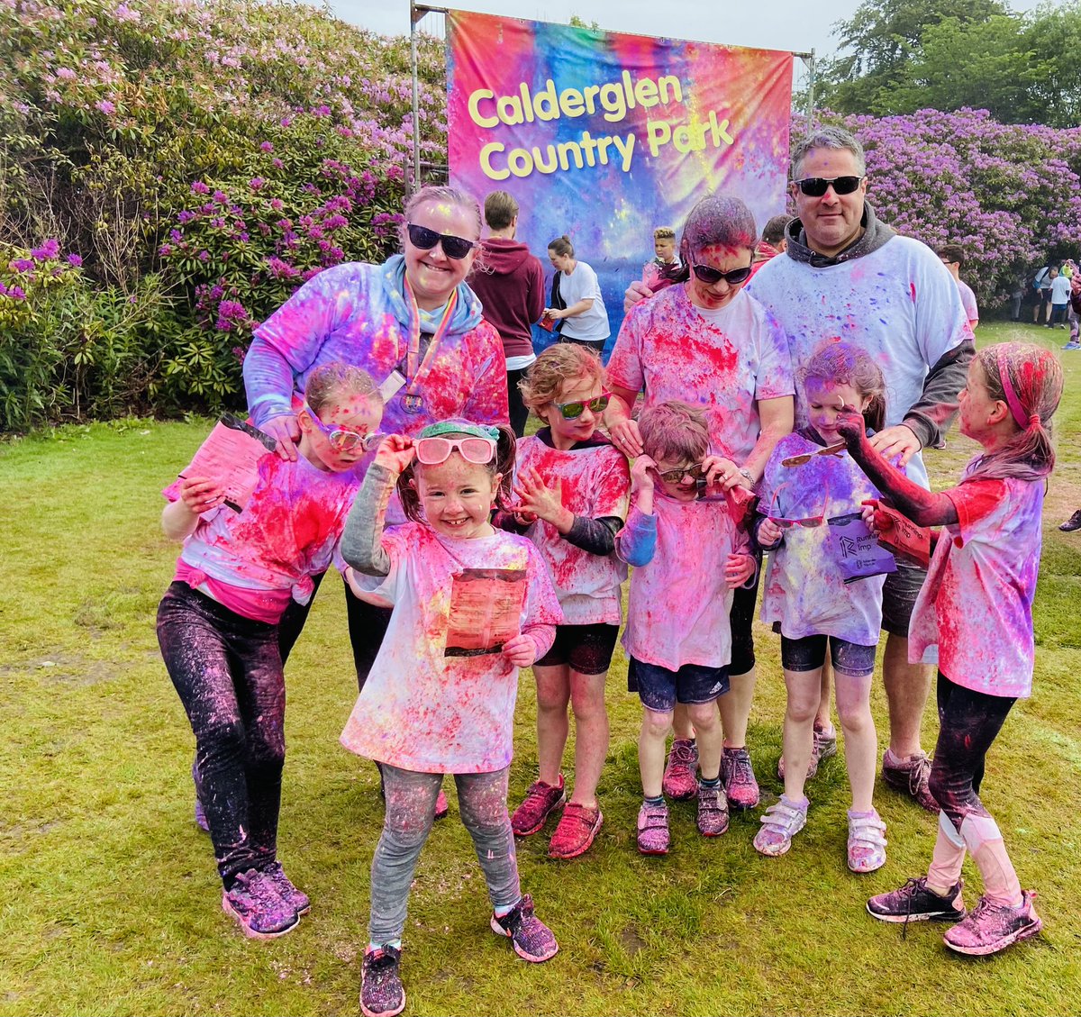 Jennikeaveny's tweet photo. A few of @StJosephsERC pupils from P1/2/3/4 running today’s colour run at Calderglen 💛💙🧡💚💜 https://t.co/n3ZUlpUbfH