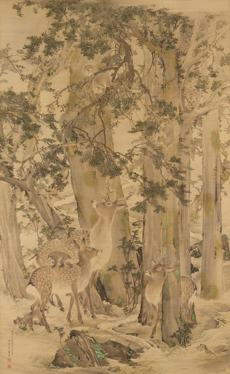 森 寛斎 もり かんさい Mori Kansai 1814–1894 《古柏猴鹿之図
