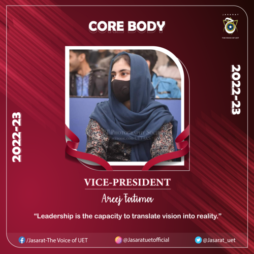 jasarat_uet's tweet photo. || Core Body 2022-23 ||
It's been such an exciting June already as we have onboarded a new Executive Body. We welcome & congratulate the new hands on deck.
Design Credits: Shanzay Jan
#JASARAT_UET #WELCOME #EXECUTIVEBODY
𝐉𝐚𝐬𝐚𝐫𝐚𝐭 - 𝐓𝐡𝐞 𝐕𝐨𝐢𝐜𝐞 𝐨𝐟 𝐔𝐄𝐓 https://t.co/vfoOL9OSo4
