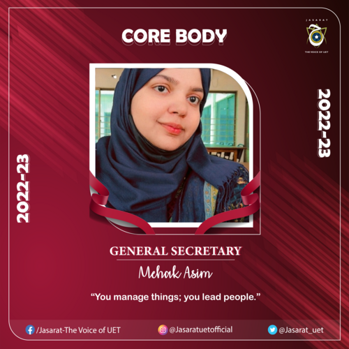 jasarat_uet's tweet photo. || Core Body 2022-23 ||
It's been such an exciting June already as we have onboarded a new Executive Body. We welcome & congratulate the new hands on deck.
Design Credits: Shanzay Jan
#JASARAT_UET #WELCOME #EXECUTIVEBODY
𝐉𝐚𝐬𝐚𝐫𝐚𝐭 - 𝐓𝐡𝐞 𝐕𝐨𝐢𝐜𝐞 𝐨𝐟 𝐔𝐄𝐓 https://t.co/Jr5n1iCDBJ