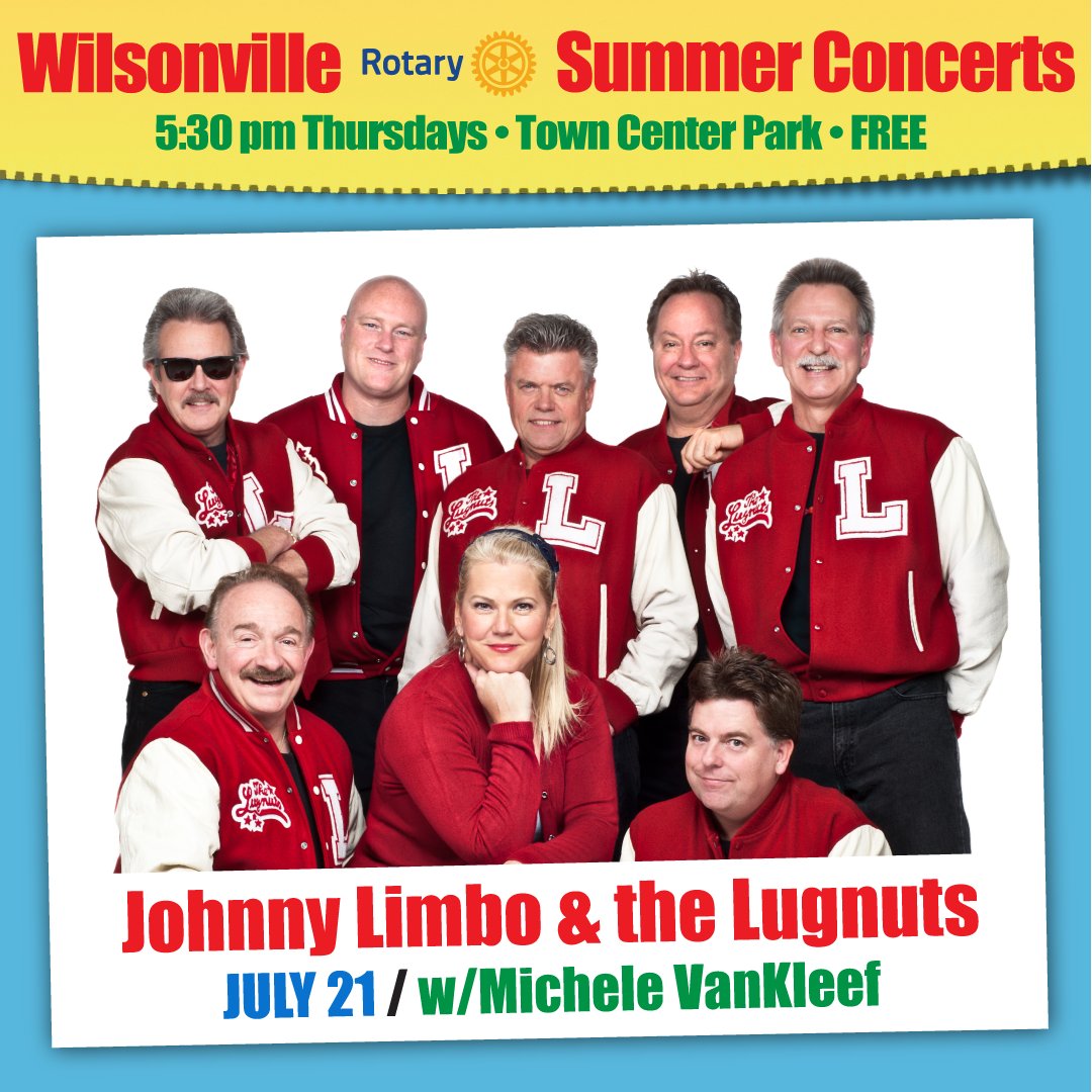 rotary97070's tweet photo. Come join us for the @Johnnylimboband concert July 21 at Town Center Park in Wilsonville. Details: https://t.co/mMWsoiTHm5 #endpolionow https://t.co/pnuAcBIllc