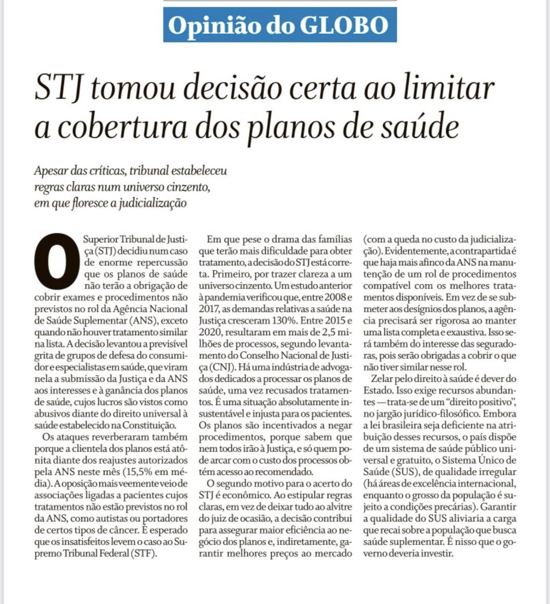 andreawerner_'s tweet photo. Eu, como jornalista, estou com vergonha disso aqui. Um editorial falando bem da decisão sobre o rol taxativo na quinta. No domingo, um anúncio de meia página da Unimed e da Abramge. https://t.co/9hRvTbMe7J