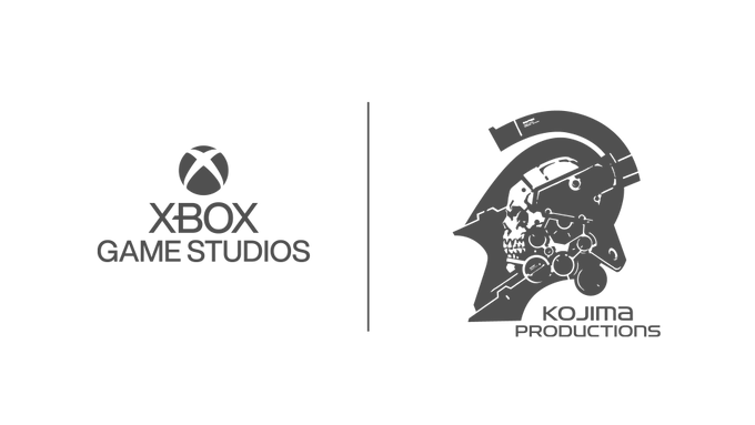 A grey “Xbox Games Studios” logo is featured next to the logo for Kojima Productions.