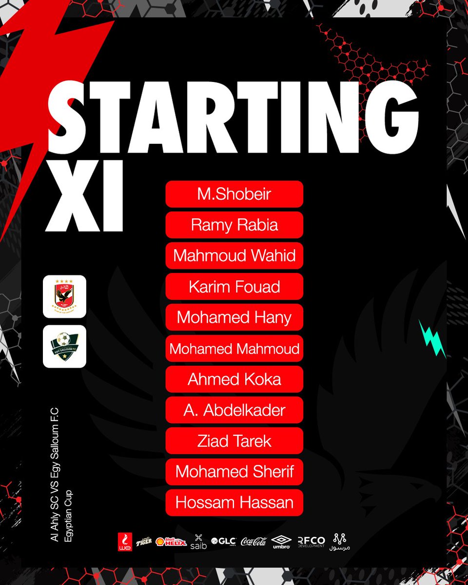 AlAhlyEnglish's tweet photo. Starting 1️⃣1️⃣ for tonight's match 🦅

#YallaYaAhly https://t.co/1wflXqaKjW